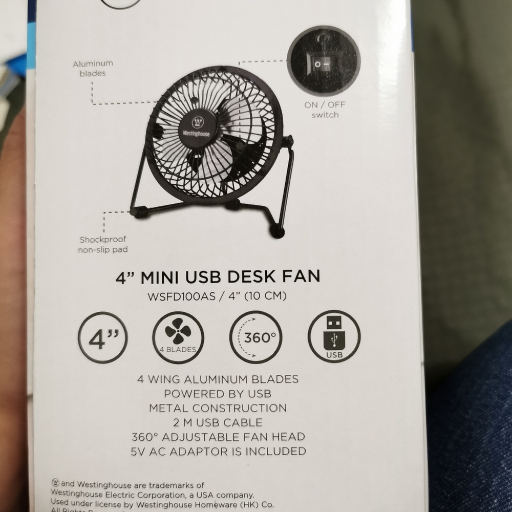 BNIB Westinghouse 4" Mini USB Desk Fan - Picture 9 of 9